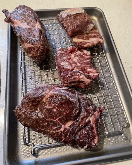 Rinsed and dried steaks